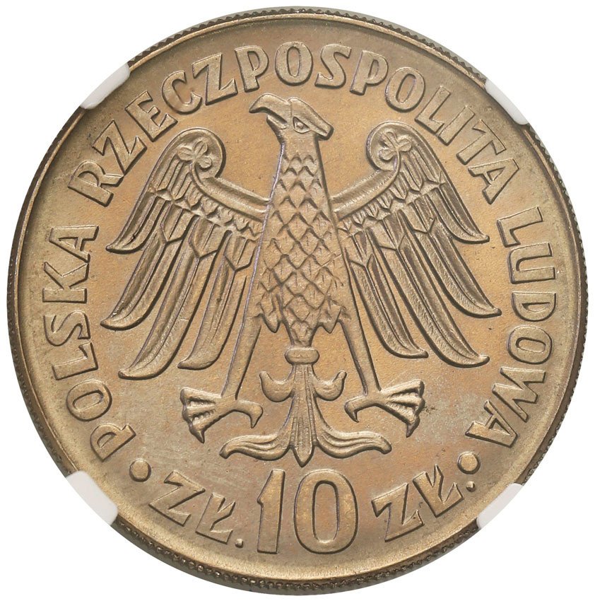 PRL. 10 złotych 1964 Kazimierz Wielki napis wypukły NGC MS66